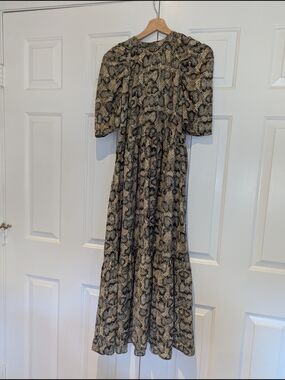 Zara Animal Snake Print Maxi Dress Brown and Black Modern Minimalist Boho XS/S